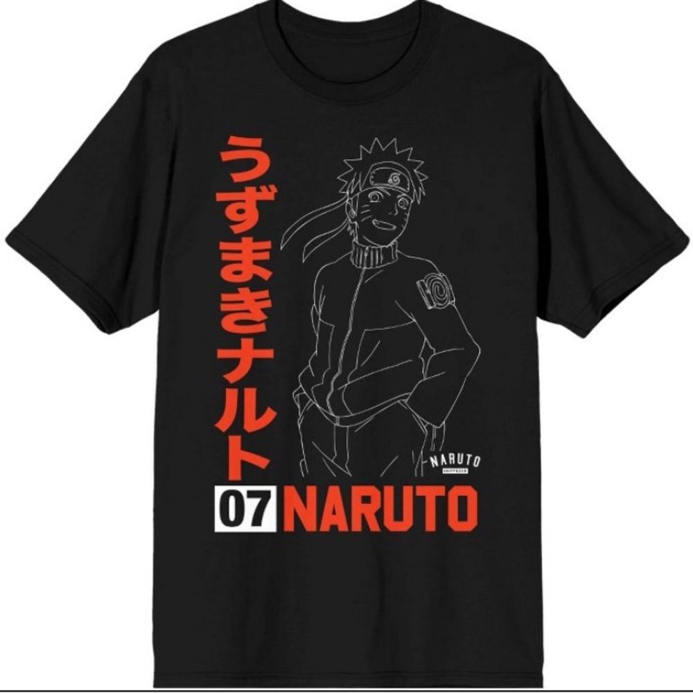 Naruto Shippuden‎ Graphic Tee Mens Large Black Uzumaki Line Art Anime Shirt